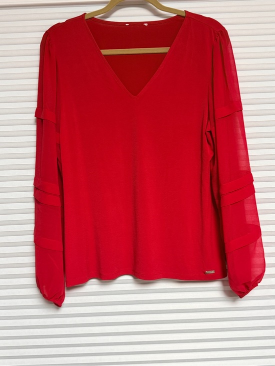 Calvin Klein Tops - Calvin Klein Red V-Neck Long Sleeve Blouse